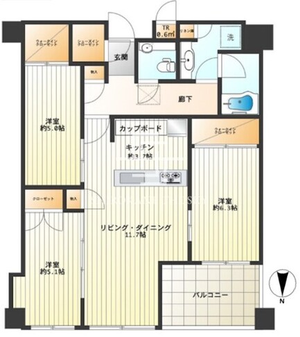 白金ザスカイ 20階77.92㎡ 間取り図